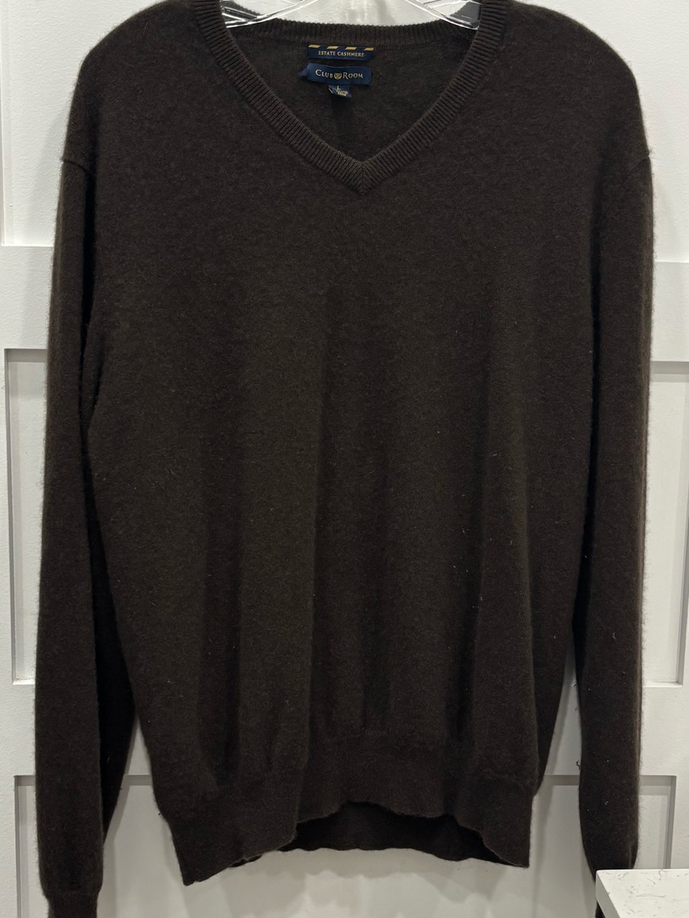 Club Room Men's Dark Brown High V-Neck 100% Cashmere Sweater
